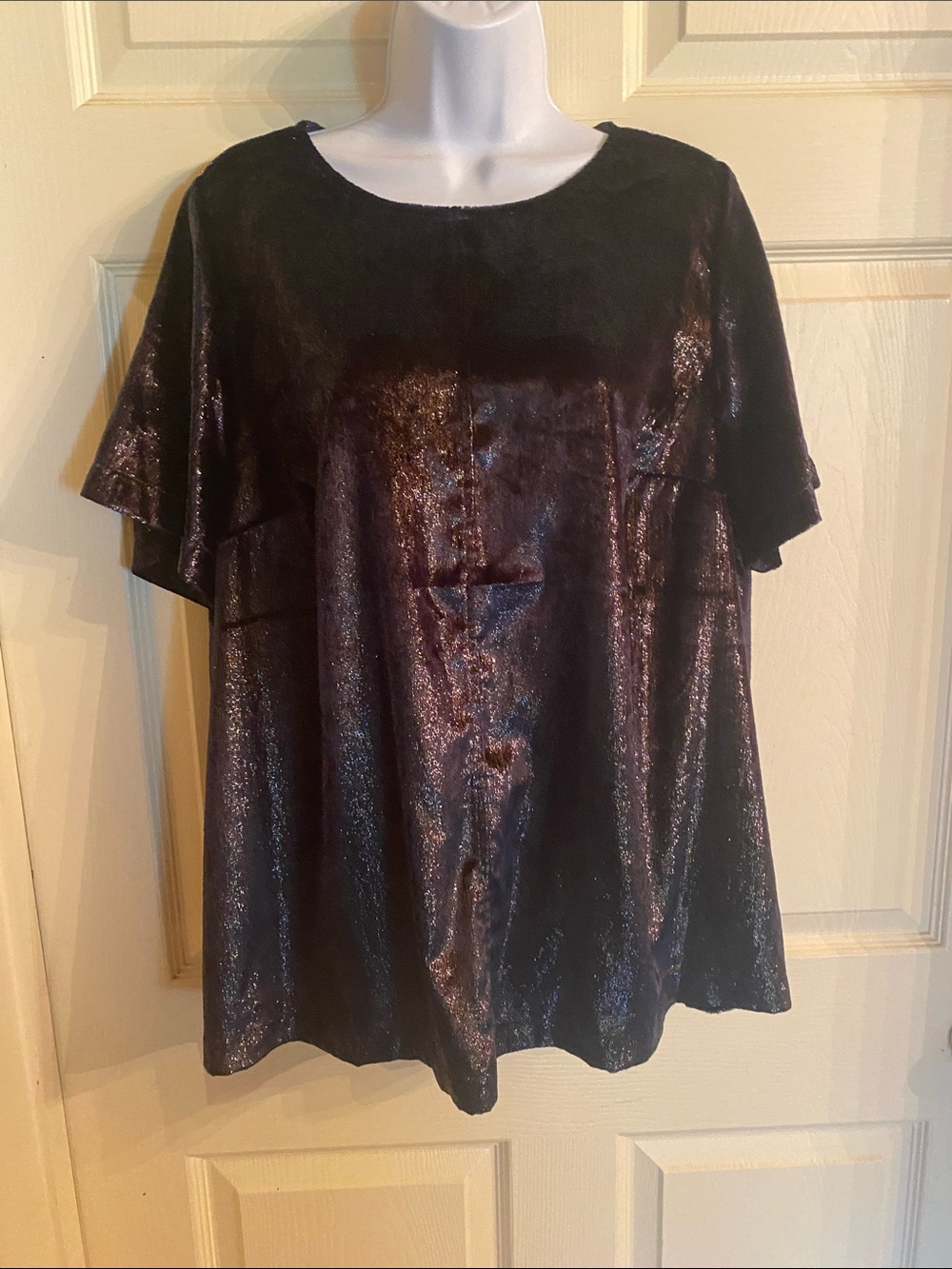 Lane Bryant Shimmery Dark onyx  Short-Sleeve Blouse